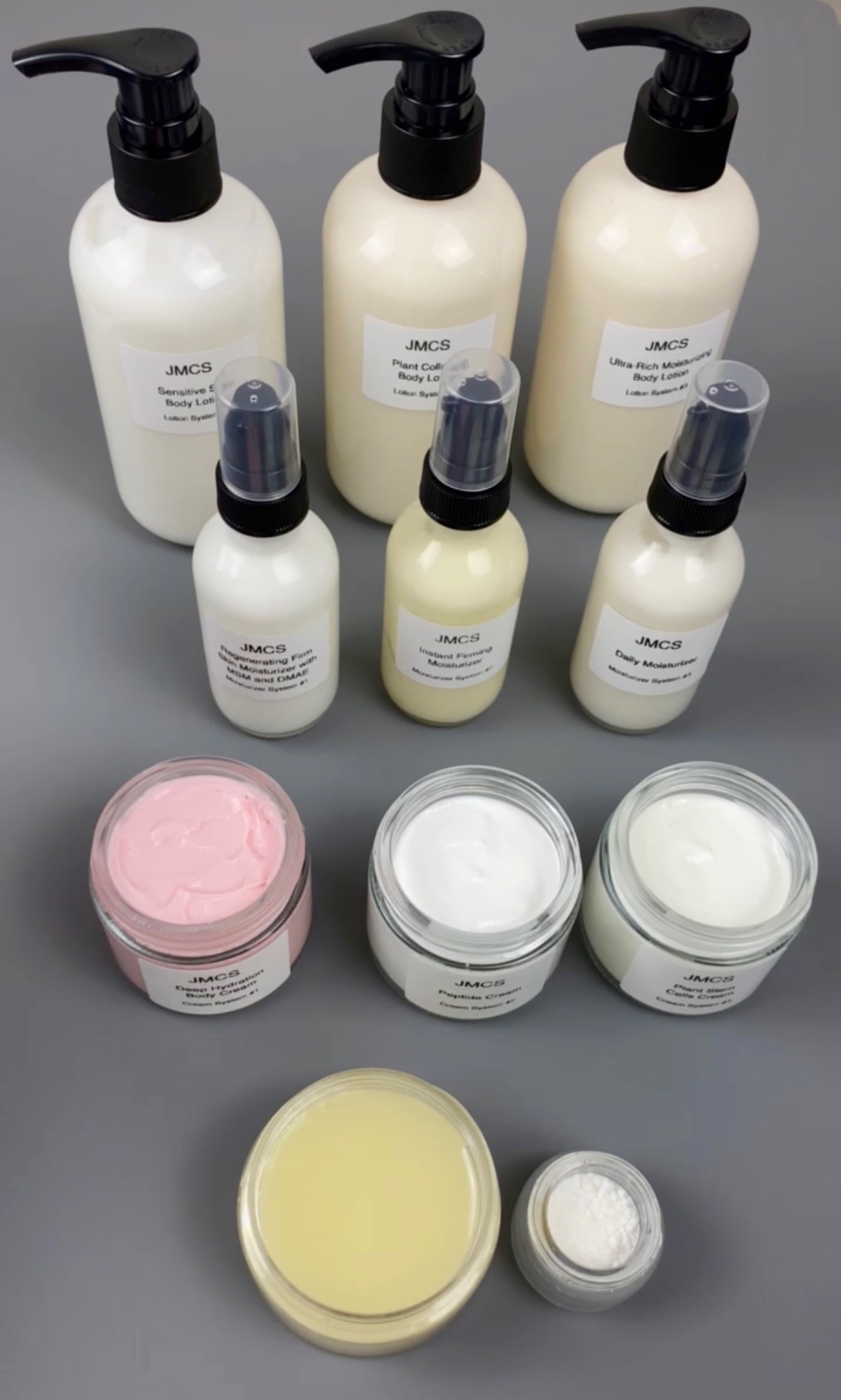 skin care line of moisturizers, creams and lotions formualtions